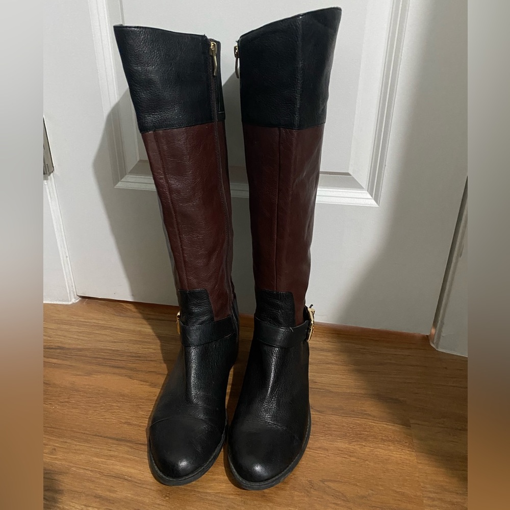 Vince Camuto black & brown riding boots